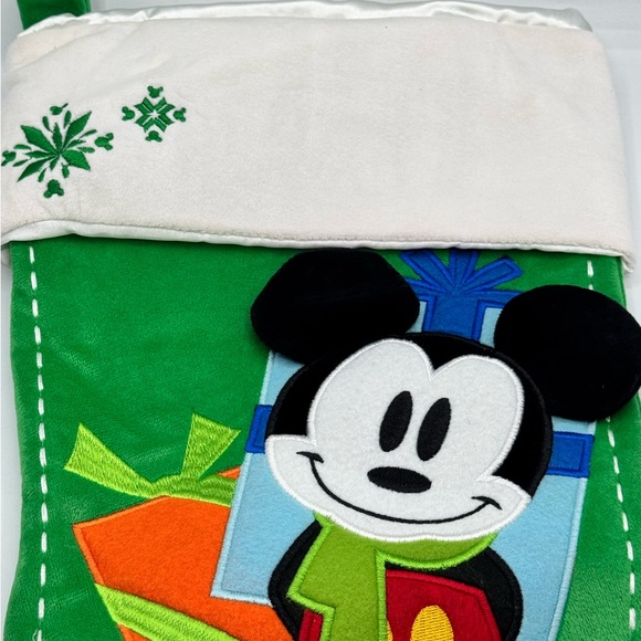 Disney Christmas Mickey Mouse Green Velour Velvet Plush Cuff Stitching Stocking - Picture 4 of 9
